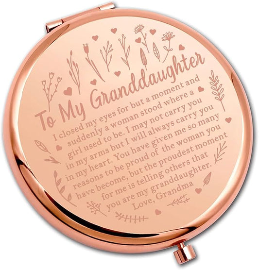 PLITI Granddaughter Gift Granddaughter Graduation Gift to My Granddaughter Compact Mirror Grandpa Grandma (Granddaughter Closed CMrg)