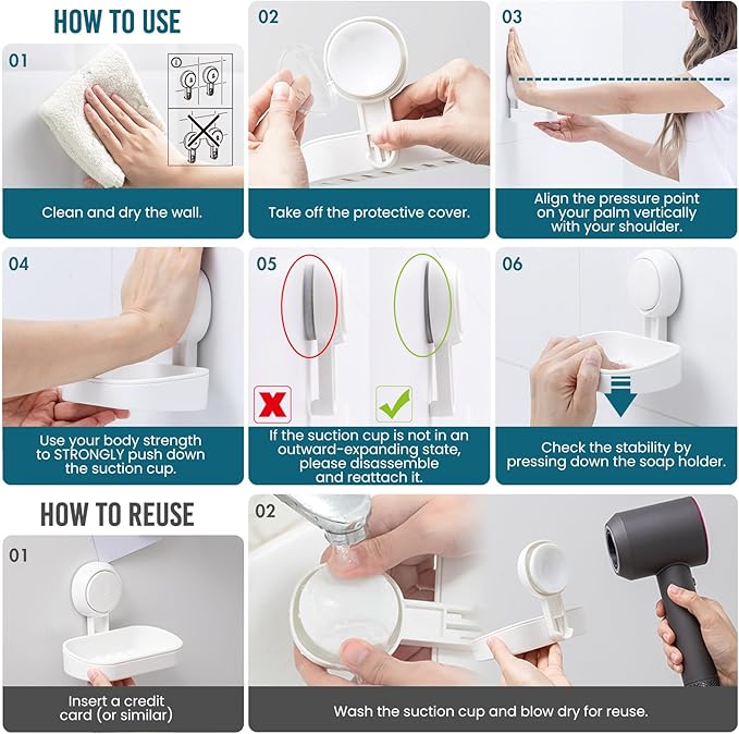 TAILI Soap Holder Soap Dish for Shower, Suction Cup Soap Holder for Shower Wall, Bathroom Accessories, Removable Strong Hold Soap Saver, Drill Free Double Soap Dish, White 2 Set