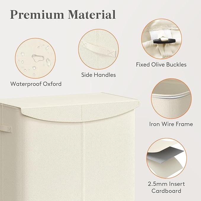 Lifewit 136L Double Laundry Hamper, 2 Sections Large Laundry Basket with Lid and Removable Bag, Divided Dirty Clothes Hamper in Bedroom Bathroom Dorm College, White