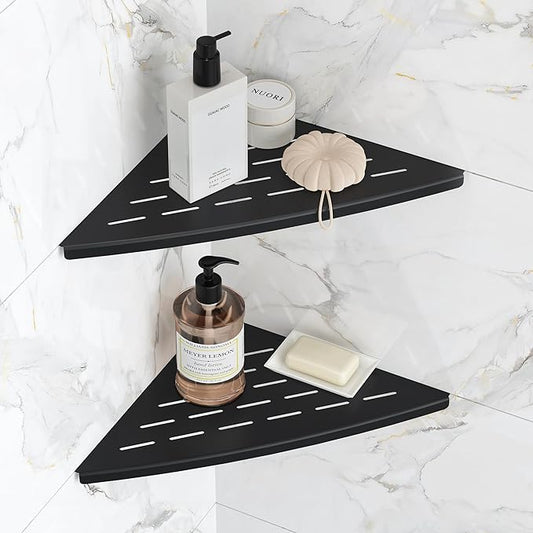 Qeke Corner Shower Shelf Matte Black, 304 Stainless Steel 11.5” Recessed Corner Shelf Bathroom for Tiled Wall, Floating Shower Shelves Shampoo Holder, No Drilling, 2 Pack