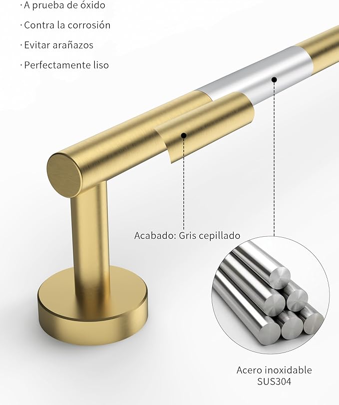 RARXTR 24 Inch Brushed Towel Bar Towel Rack for Bathroom Kitchen Hand Towel Holder Dish Cloths Hanger SUS304 Stainless Steel RUSTPROOF Wall Mount (Gold)
