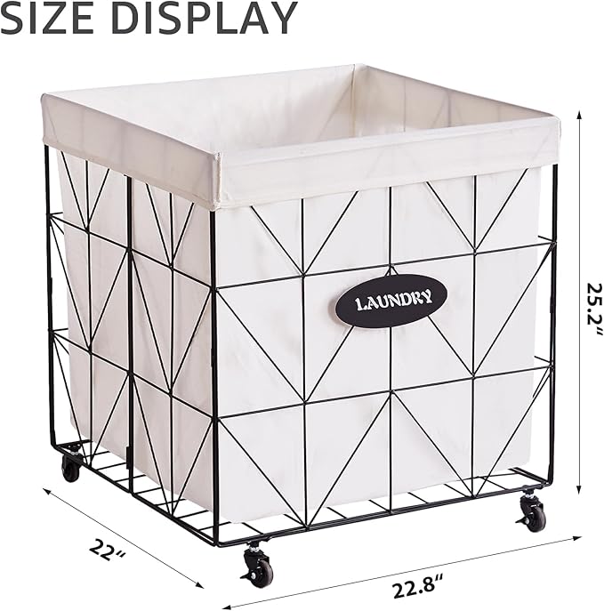 Mxfurhawa Laundry Hamper,Collapsible Laundry Basket Large Capacity Metal Laundry Hamper with Removable Liner, Rolling Wheels and Collapsible Design for Clothes Storage and Organization (210L BLACK)