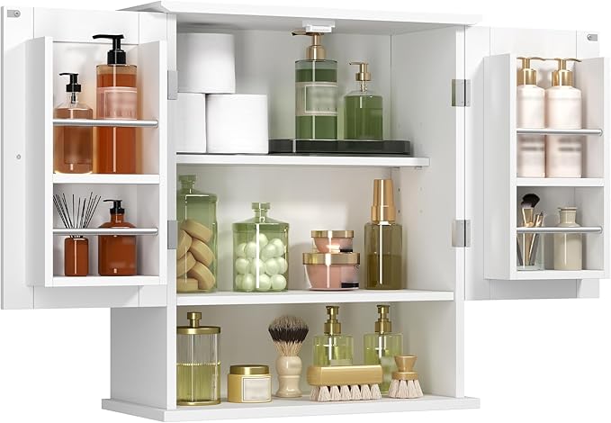 ChooChoo Kitchen Cabinet Wall Mounted, Laundry Room Cabinet with Door Shelves, Bathroom Wall Cabinet with Adjustable Shelf, Medicine Cabinet for Bathroom, Kitchen, Laundry Room, White