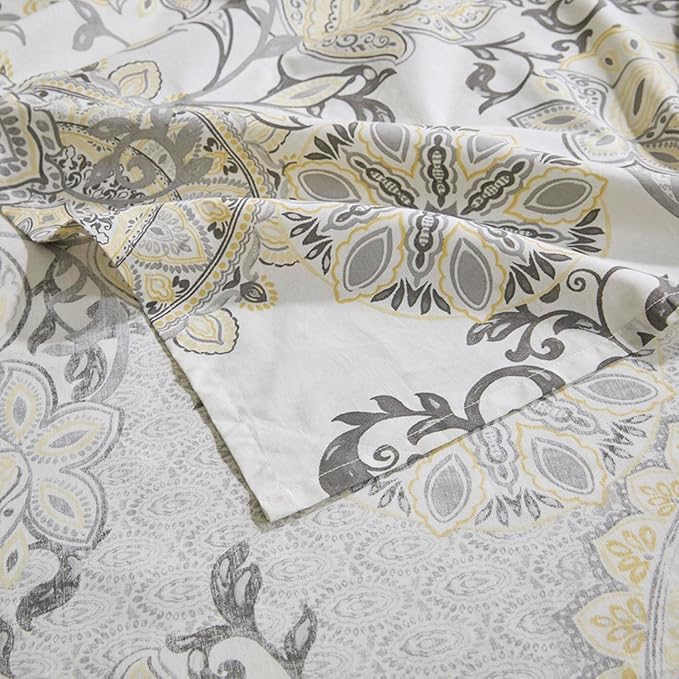 Madison Park Isla 100% Cotton Percale Shower Curtain, Floral Medallion Boho Printed Watercolor Cute Modern Home Bathroom Decor, Bathtub Privacy Screen, 72" x 72", Yellow