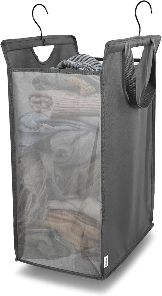 ALCOVA Hanging Laundry Hamper, Space-Saving Mesh Hanging Laundry Bag with Dual Handles & Sturdy Hooks, Portable Hanging Hamper for Family, College Students, Small Closet Solutions