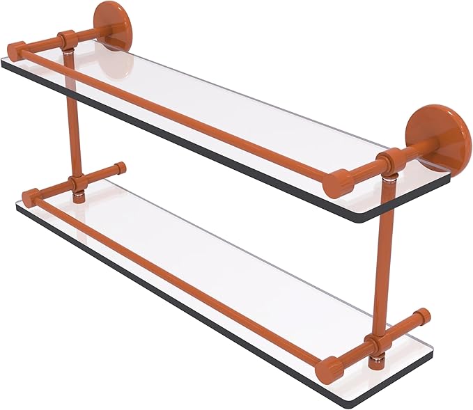 Allied Brass Prestige Skyline Collection Tempered Double Glass Shelf with Gallery Rail Autumn Sparkle 22 Inch