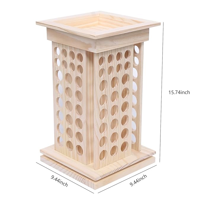 DYRABREST Rotatable Essential Oil Rack Organizer,Natural Wooden Essential Oil Storage Display with104 Holes,Essential Oil Holder Wood for Cosmetics,Essential Oil