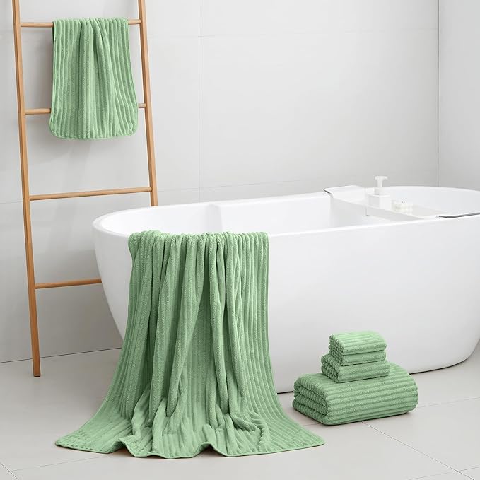 6-Piece Bath Towel Set(30"x60"), 2 Large Bath Towel Sheets, 2 Hand Towels and 2 Washcloths - Highly Absorbent Quick Dry Microfiber,Ultra Soft Towel Set for Bathroom (Sage Green