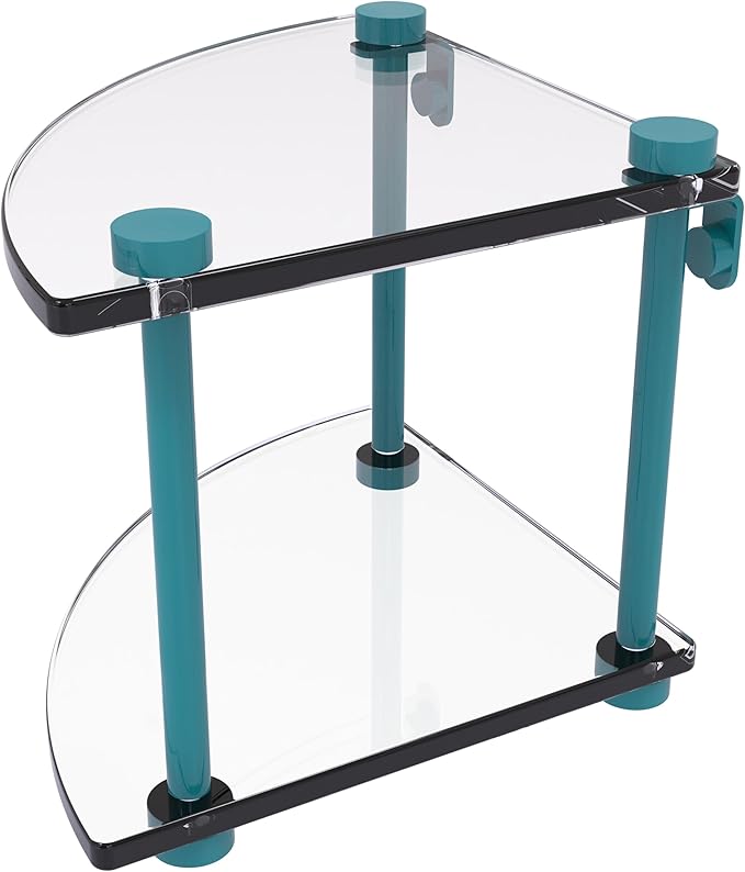 Allied Brass NS-3-GLT Two Tier Corner Glass Shelf, Glokzin Teal