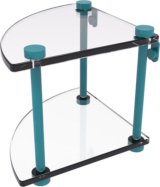 Allied Brass NS-3-GLT Two Tier Corner Glass Shelf, Glokzin Teal