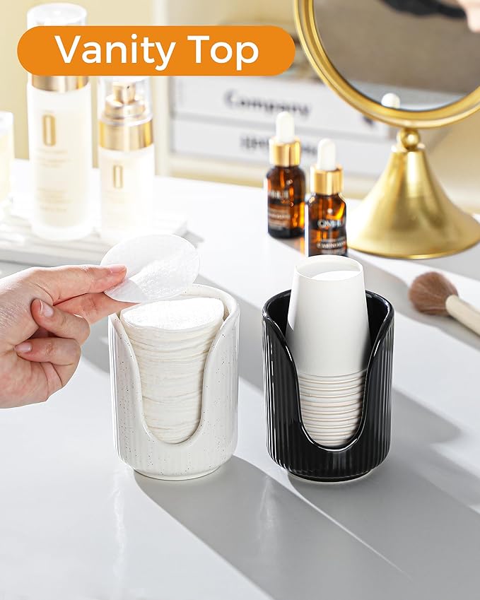 ABRUTY Bathroom Cup Dispenser, 3oz-4oz Ceramic Paper Cup Holder, Small Countertop Mouthwash Dixie Cups Accessories, for Vanity Countertops, Bathroom, Kitchen, and Dining Room, Sand