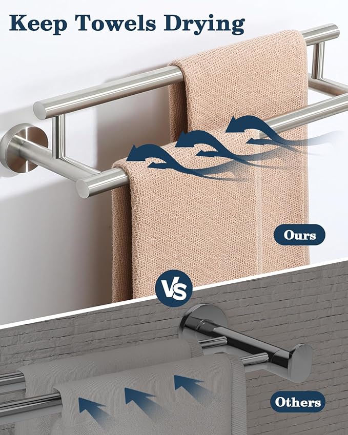 Alise Double Towel Bar Brushed Nickel,16" Towel Racks for Bathroom Wall Mounted,Bathroom Towel Rack SUS304 Stainless Steel Bathroom Towel Holder Quick Drying Hand Towel Holder Towel Bar for Walls