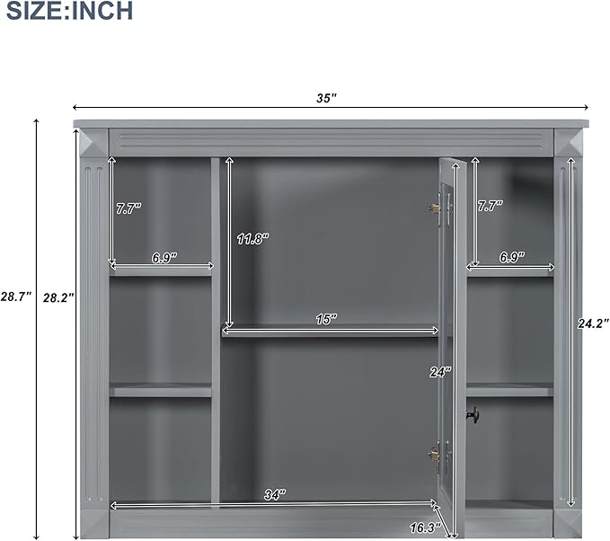 Merax Medicine Cabinet with Mirror, Wall Mount Bathroom Cabinet 35" x 28" Over Toilet Storage Cabinet Organizer with Door and Open Shelves, Mirrored Bathroom Wall Cabinet