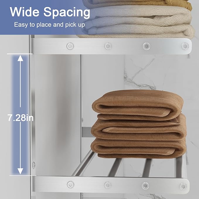 BETHOM Towel Shelf for Bathroom Wall Mounted, 3-Tier Hotel Style Towel Rack with Towel Bars, Brushed Nickel Towel Racks for Bathroom Lavatory, 16 Inch
