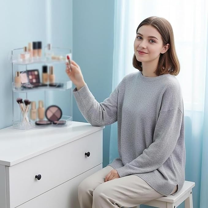 Multi-Tier Corner Countertop Organizer Rack, Makeup Organizers for Vanity, Practical Shelf for Toiletries and Accessories, Corner Counter Storage for Bathroom Dresser (White-1Tier)