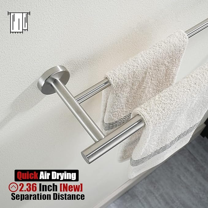 JQK Double Bath Towel Bar, 30 Inch 304 Stainless Steel Thicken 0.8mm Towel Rack for Bathroom, Towel Holder Brushed Finished Wall Mount, Useable Length 27 Inch, TB100L27-BN