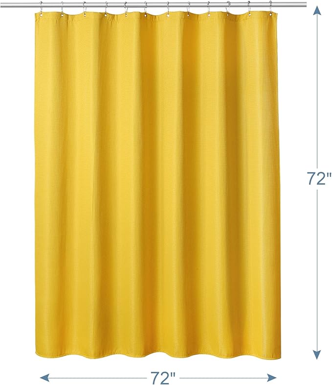 AmazerBath Waffle Shower Curtain, Bright Yellow Shower Curtain Fabric with Waffle Weave, Heavy Duty 240GSM, Hotel Quality Bathroom Shower Curtains, 72 x 72 Inches