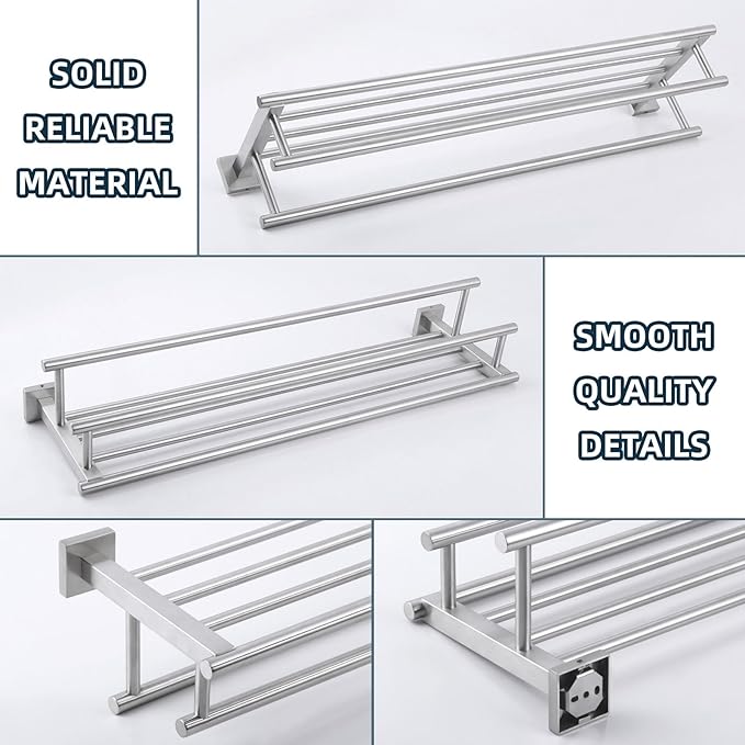 Towel Rack Brushed Nickel, Angle Simple SUS304 Stainless Steel Bath Towel Holder with Shelf for Bathroom Wall 27.56 Inches