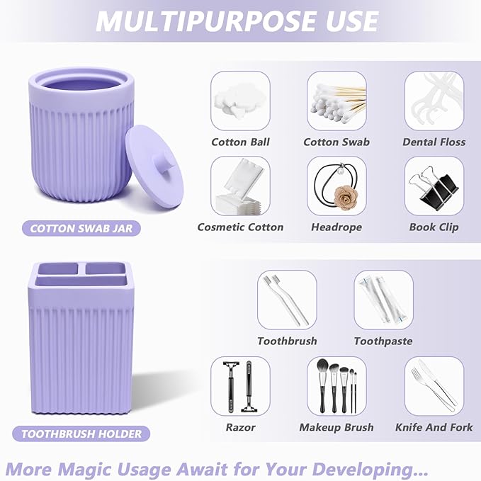 XLHOMO Resin Light Purple Bathroom Accessories Set 5 Pcs, Lotion Soap Dispenser, Toothbrush Holder, Bathroom Tumbler, Qtip Holder and Vanity Tray, Bathroom Countertop Organizer Set for Home Apartment