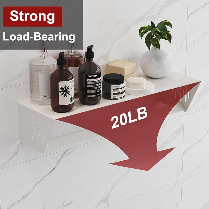 Qeke Bathroom Lavatory Towel Rack, Wall Mount Towel Holder Towel Hanger Shelf with Towel Bar, SUS 304 Stainless Steel Towel Rack for Bathroom and Lavatory, Matte White, 18 Inch