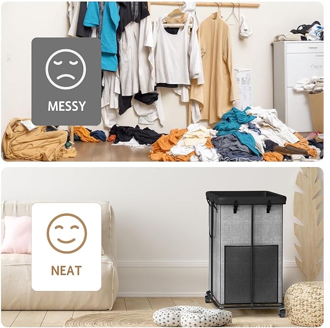150L Large Laundry Basket with Wheels, Rolling Laundry Hamper with Removable Laundry Bag & Metal Frame, Oxford Fabric Dirty Clothes Hampers for Bedroom, Laundry Room, Bathroom, Dorm(Grey)