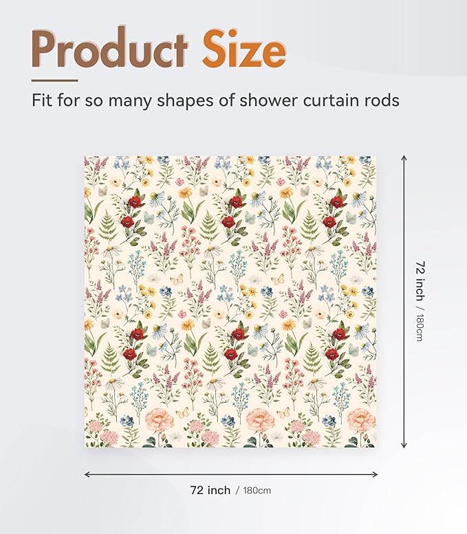 MAMUSE Shower Curtain for Bathroom - Cute Aesthetic Decorative Modern Girly Unique Girls Design Pretty Women Waterproof Fabric Cloth Cortinas de Baño Bathtub 72 x 72 Inch, Plant Flower