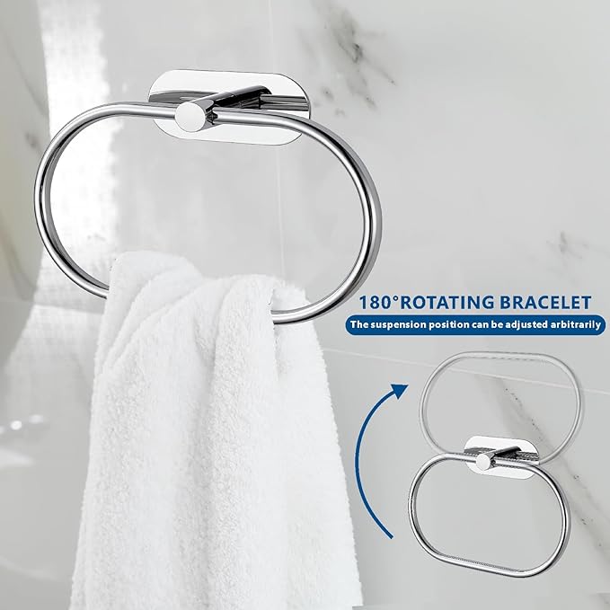 Toilet Paper Holder/Towel Ring Self Adhesive, Eolax No Drilling Chrome Bathroom Hardware Accessories, Stainless Steel Sticky Toilet Roll Hanger and Hand Towel Holder, 2 Pieces