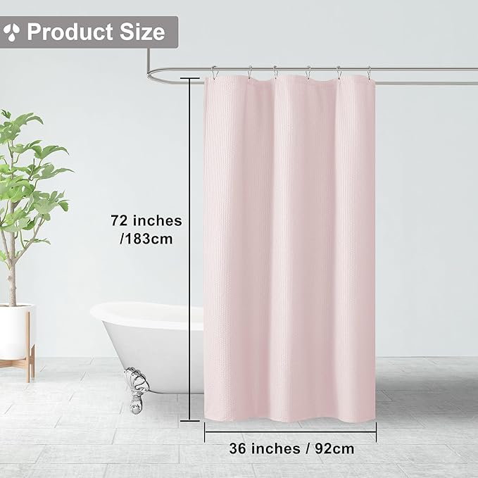 OVZME Berry Stall Fabric Shower Curtain 36 x 72 Inch - Soft & Waffle Small Pink Shower Curtain for Bathroom with Texture for Narrow Stall Size, Machine Washable Water Resistance, Hotel Style, Pink