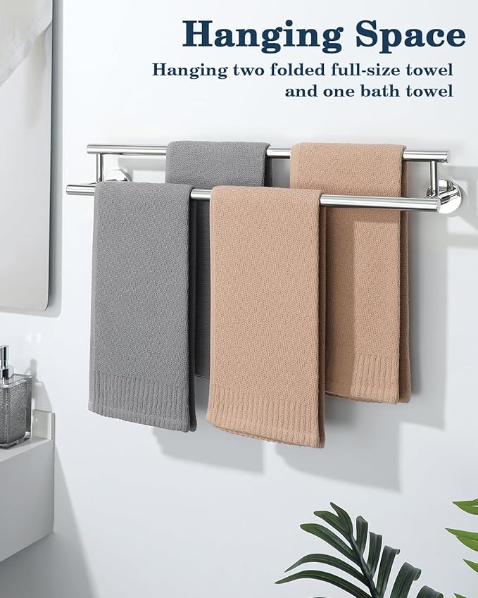 Alise Double Towel Bar Polished Chrome,24" Towel Rack for Bathroom Wall Mounted,Bathroom Towel Rack SUS304 Stainless Steel Bathroom Towel Holder Quick Drying Hand Towel Holder Towel Bar for Walls