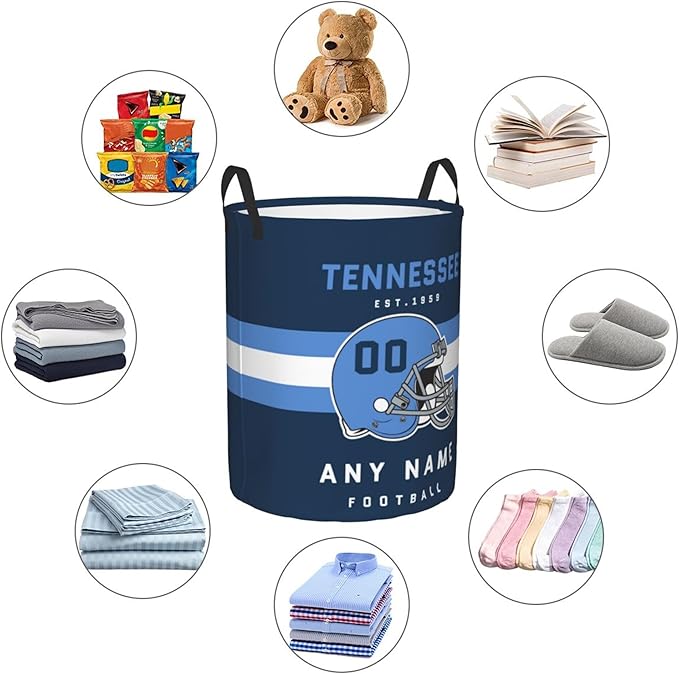 Custom Tennessee Laundry Hamper - Personalized Football Style Laundry Basket - Customized Name And Number - Dirty Clothes Hamper Waterproof Large Capacity Hamper for Bedroom Bathroom Living Room