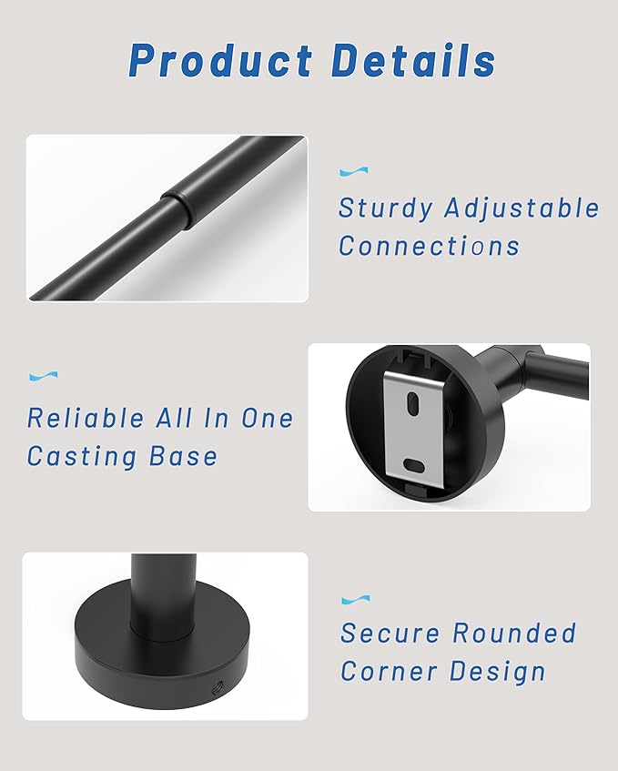Adjustable Towel Bar, Bathroom Towel Holder from 13.7 to 24Inch, SUS304 Stainless Steel Single Towel Racks for Bathroom, Heavy Duty Wall Mounted (Matte Black)
