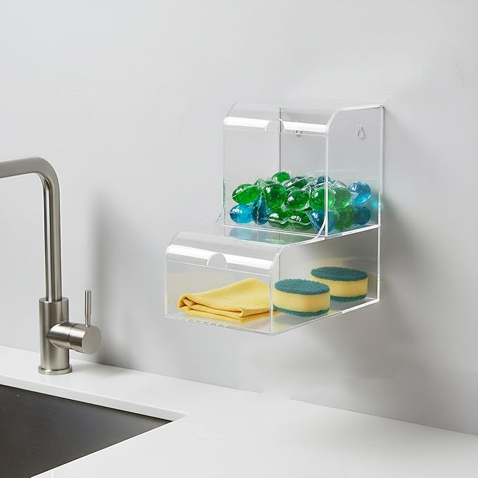 TOPZEA Laundry Pods Container, Wall Mounted Acrylic Candy Snack Dispenser Bin with Hinged Lids, Dishwasher Pod & Sponge Holder Stackable Storage Box for Coffee Bar, Kitchen & Laundry Room Organization