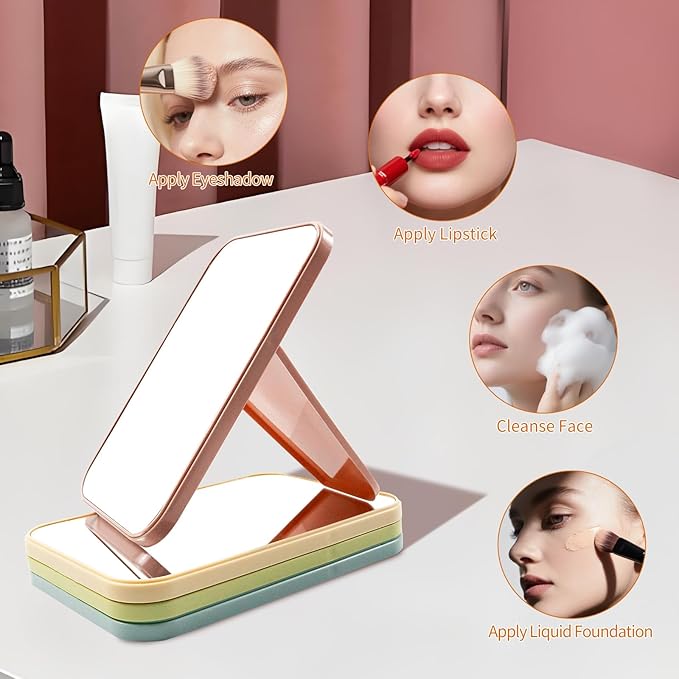 8 Pack Table Mirror with Stand, 8 Inch Portable and Foldable Desktop Makeup Mirror Bulk for Spa Party Supplies, Birthday, Women, Pink, Beige, Blue, Green