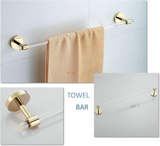 Bathroom Hardware Set Acrylic Gold - Bathroom Accessories Set Towel Bar Towel Rack Set - Wall Mounted Bath Towel Holder Toilet Paper Holder Set 4 Pieces SHUNLI