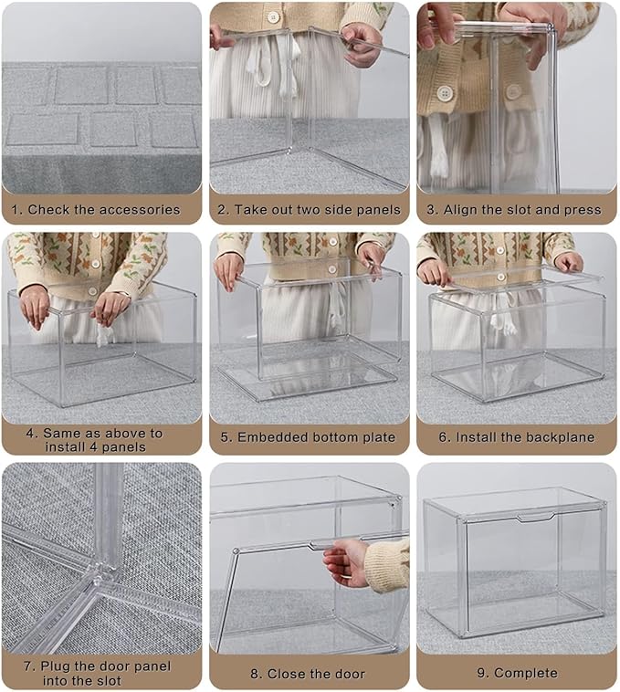 GUDEMAY Clear Stackable Plastic Storage Bins with Lid, Dustproof Acrylic Display Case for Collectibles, Large Figures Showcase, Shoe Storage Box, Closet Organizer for Book Cosmetic Purse (L, Count, 1)