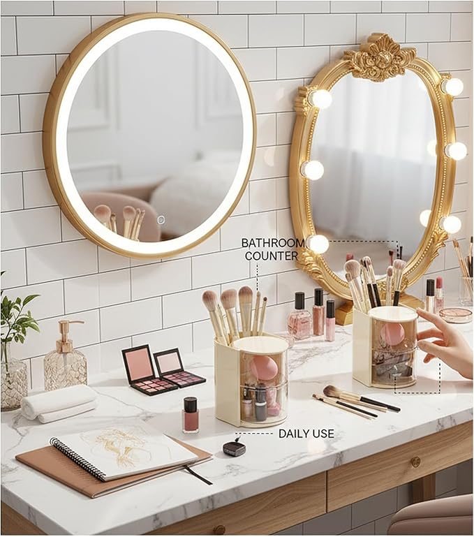 2-Layer(Yellow) Clear Hair Accessories Organizer,Hair Caddy Organizer,with Hair Brushes Holder Rotatable Small Jewelry Box for Hair Clip, Earring Necklaces, Makeup Brush, Hair Accessories.