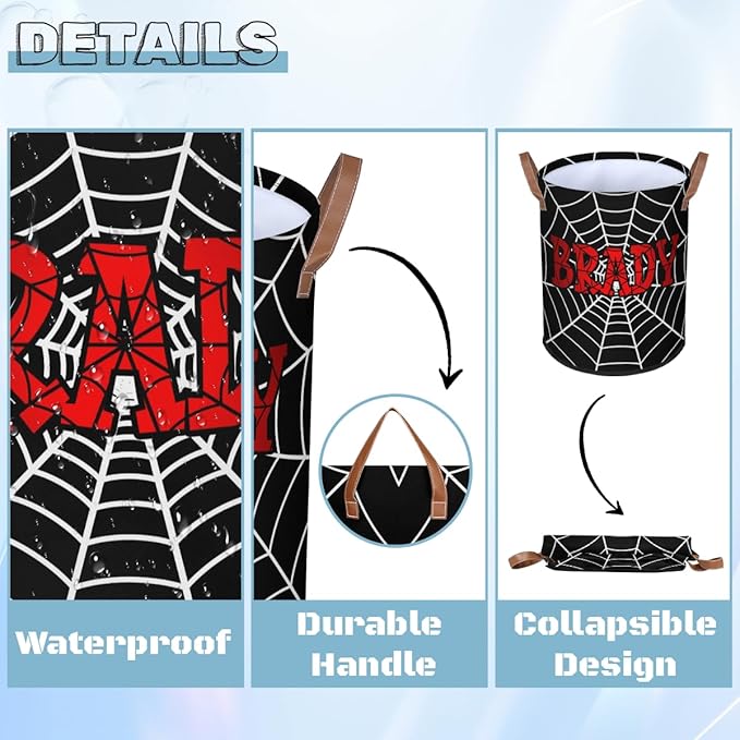 Spider Wed Personalized-Laundry-Hamper-Basket for Kids Custom Name Collapsible Storage Organizer Bin Dirty Clothes Toys Hamper for Boys Nursery in Laundry, Bedroom, Bathroom Wed-7