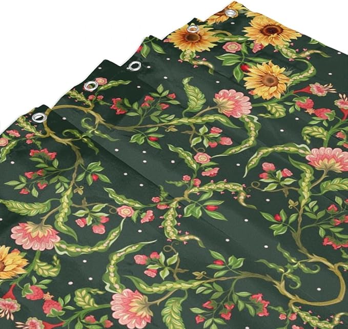 Modern Abstract William Morris Art Fabric Shower Curtain,Fantasy Galaxy Boho Floral Sunflower Hotel Quality,Machine Washable,72L x72W for Bathroom.