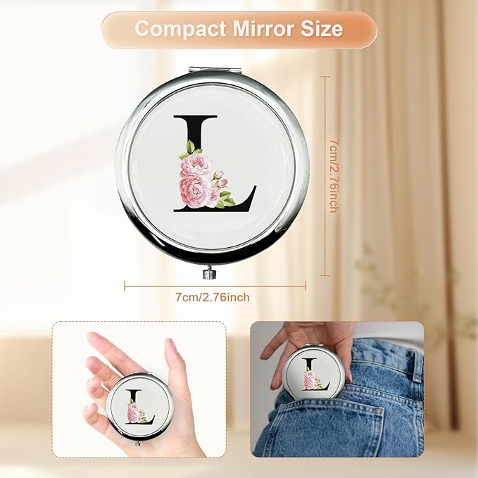 JEKUGOT Monogram Compact Mirror, Personalized Gifts for Women and Girls, Small Pocket Mirror, Personalized Compact Mirrors for Girls, Sister, Wife, Mothers, Birthday Gifts - L