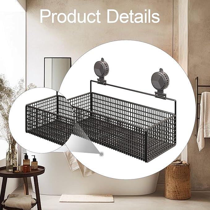 Bathroom Shelf with Suction Cup, Shampoo Holder, Bathroom Organizer, Black L