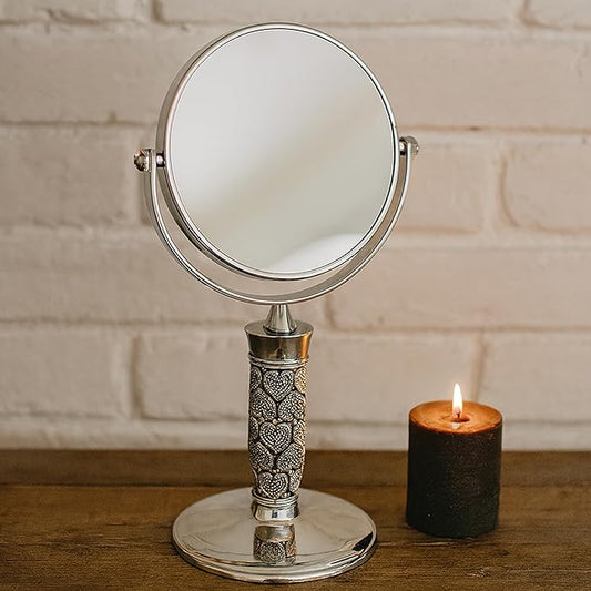 Beaded Heart Mirror, Silver