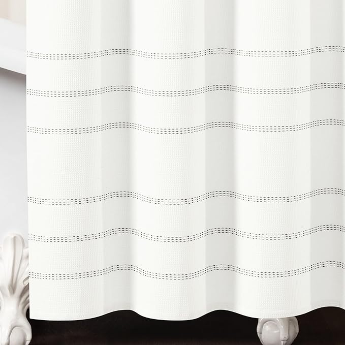 Lush Decor Modern Galaxy Waffle Woven Cotton Shower Curtain Single 72" W x 72" L Snow White & Gray - White Shower Curtains for Bathroom Curtain