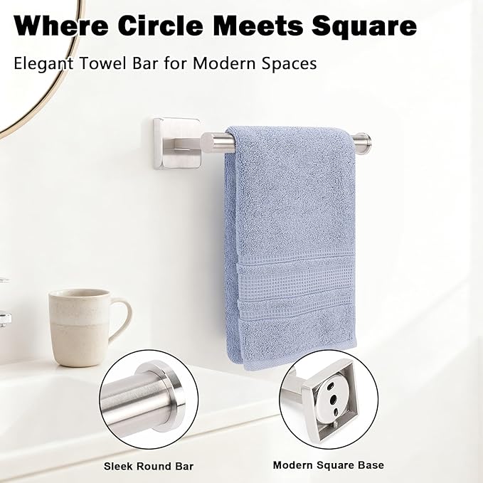 Livabber Hand Towel Holder 9 Inch, Thickened 304 Stainless Steel Hand Towel Ring Hanger Wall Mounted for Bathroom Kitchen, Easy to Clean (Brushed Nickel)
