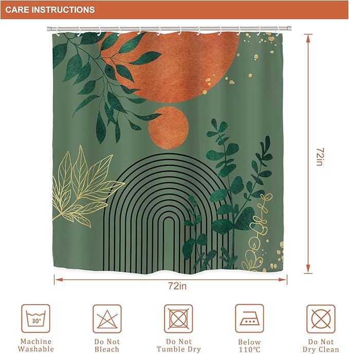 Riyidecor Mid Century 4Pcs Bathroom Shower Curtain Sets Modern Aesthetic Minimalist Geometric Bathroom Decor Set with Rugs and Accessories Abstract Toilet Lid Rug, Contour and Bath Mat with 12 Hooks