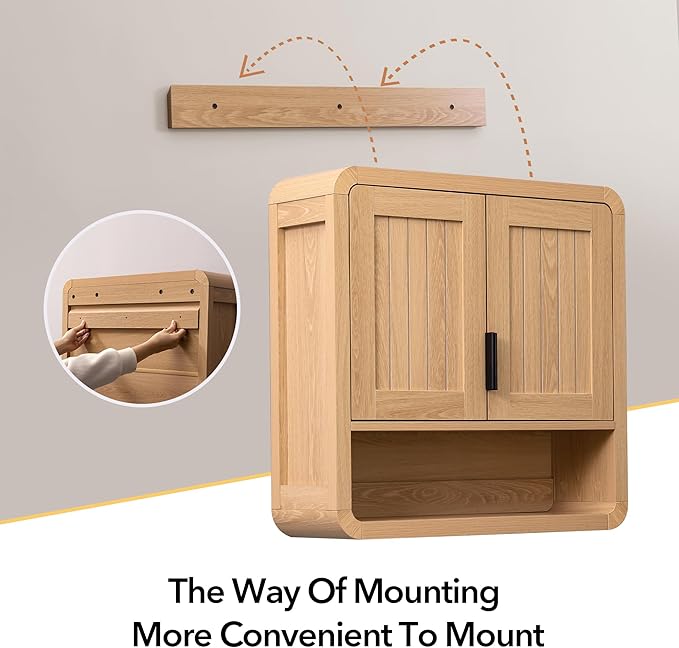 VANIRROR Premium Bathroom Wall Cabinet, Engineered Wood Medicine Cabinet with Soft-Close Doors & Child-Safe Rounded Edges, Modern Farmhouse Storage Organizer for Laundry, Kitchen