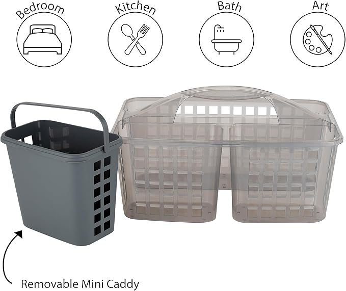 Bath Bliss 2 in 1 Portable, Bathroom Shower Caddy for Shampoo, Conditioner, Soap, and Cosmetics, in Grey Bath Tote (26118-GREY)