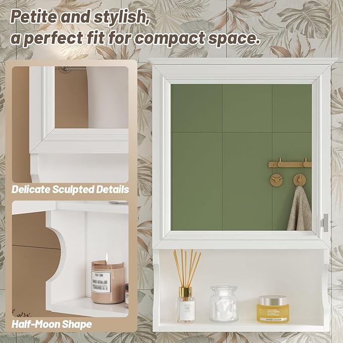Bathroom Wall Cabinet with Mirror, Medicine Cabinet with Door and Adjustable Shelf, Space Saver Storage Cabinets Over The Toilet for Bathroom (20'' x 28'')