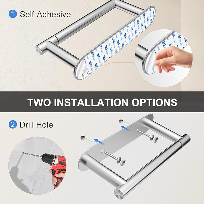 SetSail Toilet Paper Holder Adhesive or Screw-in Brushed Nickel Bathroom Toilet Paper Roll Holders Wall Mount Stainless Steel Tissue Holder for Bathroom Hardware Accessories