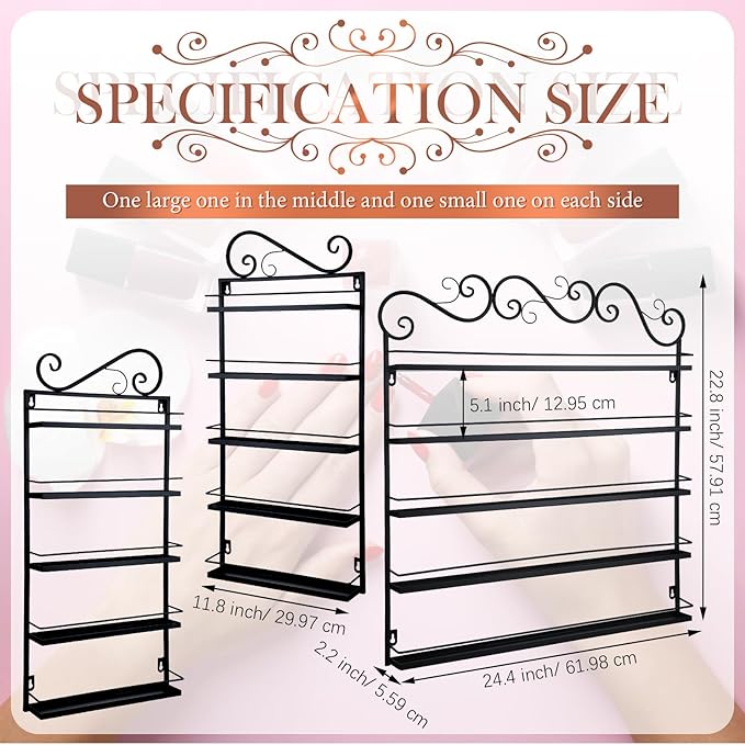 Sintuff 3 in 1 Nail Polish Rack Wall Mount Nail Polish Organizer 5 Tiers Shelf Storage Display Holder Stand Holds 200 Bottles for Home Salon Business Spa(Black)