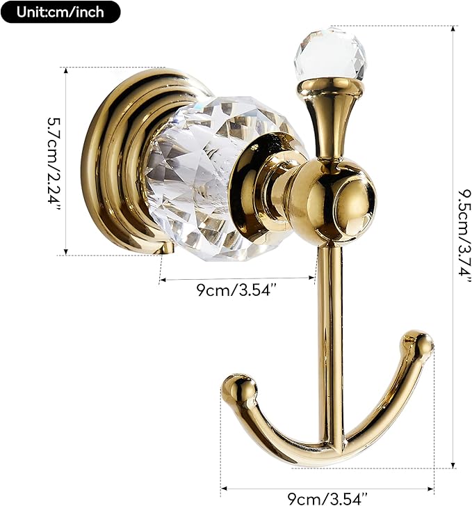 WINCASE Crystal Towel Hook, Gold Robe Hooks, Bathroom Hand Towel Wall Hanger for Clothes Closet Wall Mounted Kitchen